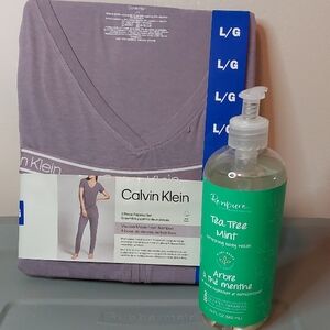 Calvin Klein Bamboo Ladies 2Pc Pajamas Sz L Renpure Tea Tree Mint Body Wash Lot